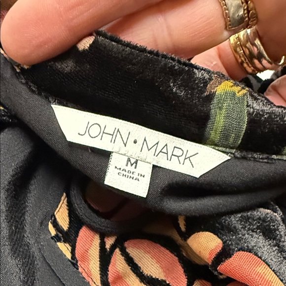 John Mark Burnout Floral Velvet Split Neck Long Sleeve Boho Embroidered Blouse M - Picture 3 of 10